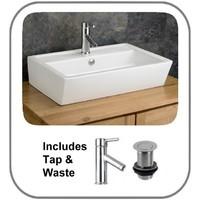 Cremona 63cm x 43.5cm Large Rectangular Basin with Solo Mixer Tap and Push Click Waste