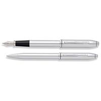 Cross Townsend Radial Patterned Lustrous Chrome Ball Pen and Fountain Pen Set