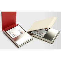 Cream Steel & Leather Business Cards Holder