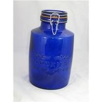 Crownford Giftware Corp Blue Glass 4 Quart Cookie Jar 1979