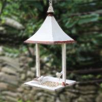 Cream Hanging Metal Feeder with birds