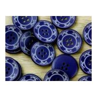 Crendon Round Floral Patterned Rim Buttons Navy Blue