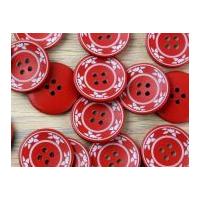 Crendon Round Floral Patterned Rim Buttons Red