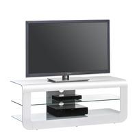 Credenza Glass LCD TV Stand In White High Gloss With Glass Shelf