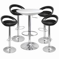 Crescent Bar Stool and Podium Table Set Black (White Table + Stools)