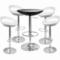 Crescent Bar Stool and Podium Table Set White (Black Table + Stools)