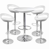 Crescent Bar Stool and Podium Table Set White (White Table + Stools)