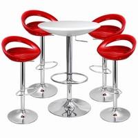 Crescent Bar Stool and Podium Table Set Red (White Table + Stools)