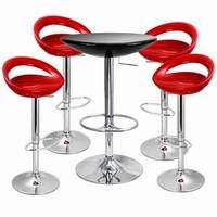Crescent Bar Stool and Podium Table Set Red (Black Table + Stools)