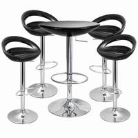 Crescent Bar Stool and Podium Table Set Black (Black Table + Stools)