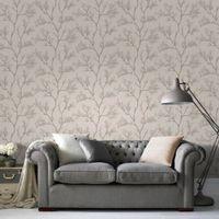 Cream & Gold Icy Trees Glitter Effect Wallpaper