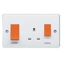 Crabtree 45A Double Pole White Cooker Switch & Socket with Comes with Wiring Instructions