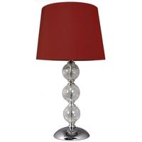 cracked clear glass 3 ball table lamp with a 8inch red shade