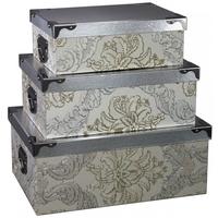 cream and silver flower storage boxes set of 3
