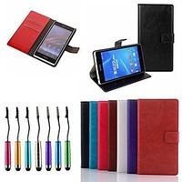 Crazy Horse Leather Wallet Flip Full Body Case with Card Slots with Touch Pen for Sony Z2 (Assorted Colors)