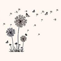 Creative DIY Vintage Black Dandelion Butterfly Wall Stickers PVC Bedroom Kitchen Wall Decals