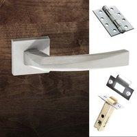 Crystal Forme Designer Fire Lever on Minimal Square Rose - Satin Chrome Handle Pack