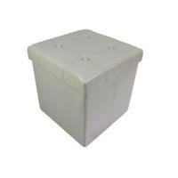 Cream Faux Leather Storage Ottoman Cube (H)375mm (W)375mm