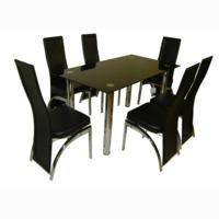 Crystal Black Glass Dining Set With 6 Miller Full Chairs