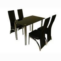 Crystal Black Glass Dining Table with 4 Black Miller Full Chairs