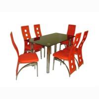 Crystal Black Glass Dining Set With 6 Miller Design Chairs