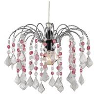 Crystal Effect Easy Fit Pendant Shade with Transparent and Pink Acrylic Droplets