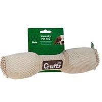 Crufts Squeaky Dumbell Dog Chew Toy, Approximately 26cm Long, Beige