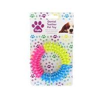 Crufts Blue, Pink & Green Colour Dental Teether Dog, Puppy Pet Chew Ring Toy