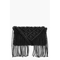 Crochet Tassel Cross Body Bag - black