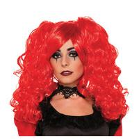 crimson red halloween vixen wig with pigtails