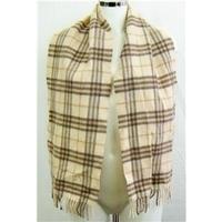 Cream/brown plaid wool scarf