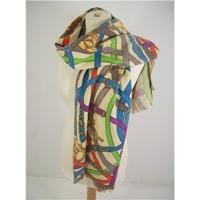 Cream Silk Scarf with Abstract Multi-coloured Belt, Buckle and Chain Design