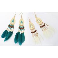 Cream Bohemian Feather Earrings