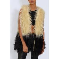 Cream and Black Long Fur Gilet