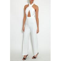 Cream Cut Out Wrap Neck Jumpsuit