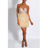 Cream Sequin & Feather Bustier Dress