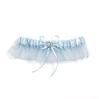 Crystal Blue Bridal Garter Set - Double Hearts Charm - White