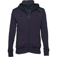 Crosshatch Mens Longleaf Chunky Knit Hoody Parisian Night