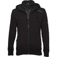 Crosshatch Mens Longleaf Chunky Knit Hoody Black