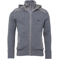 Crosshatch Mens Longleaf Chunky Knit Hoody Mid Grey Marl