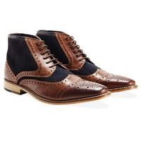 Crawshaw Tan & Navy Brogue Boot