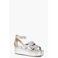 cross strap flatform wedges silver