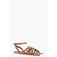 Cross Wrap Strap Leather Sandal - tan