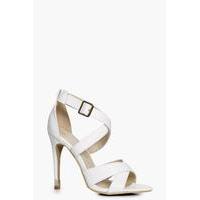 Cross Strap Lizard Heels - white