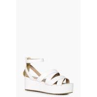 Cross Strap Flat Form Wedge - white