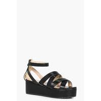 Cross Strap Flat Form Wedge - black