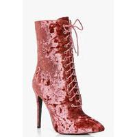 Crushed Velvet Lace Up Shoe Boot - rose