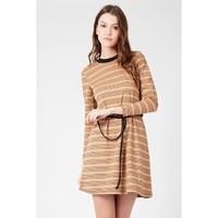 CREPE STRIPE BELTED TUNIC DRES