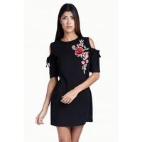 CREPE TIE SLEEVE SHIFT DRESS