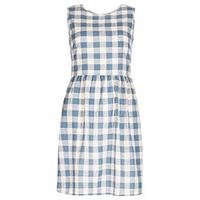 Cream & Blue Gingham Print Tea Dress